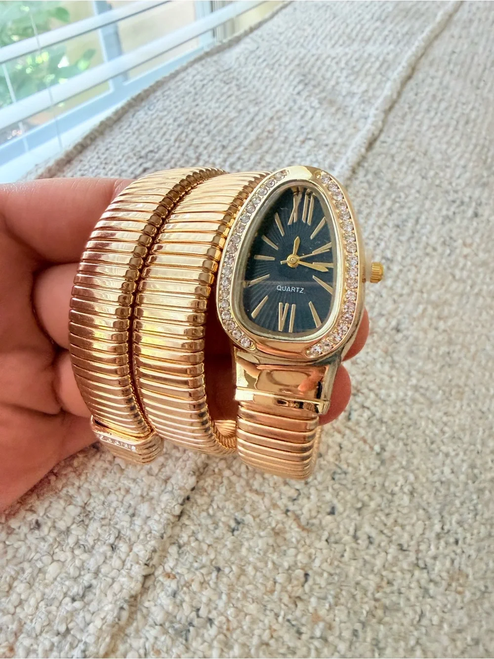 Serpenti Snake Gold Watch Coil Wrap Women's Watch with Black Dial